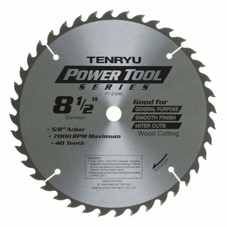 TENRYU 8-1/2in Wood Blade 40T 5/8in Arbor, 0.087 Kerf, 7000 Rpm, Miter PT-21640